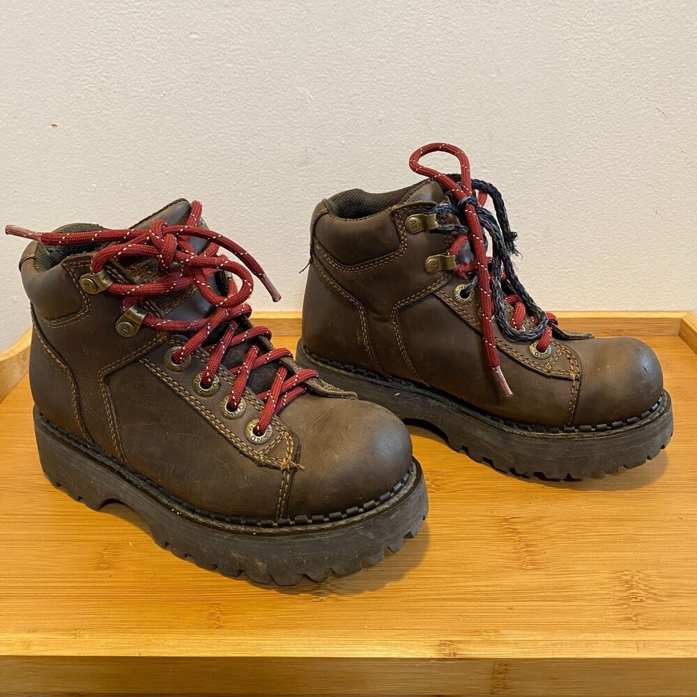 AE Leather Work Boots Brown Size 6 Rugged Hiking Trail Shoes Heavy Duty Grip